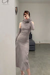marc le bihan turtleneck dress 21962 E23 granit granite
